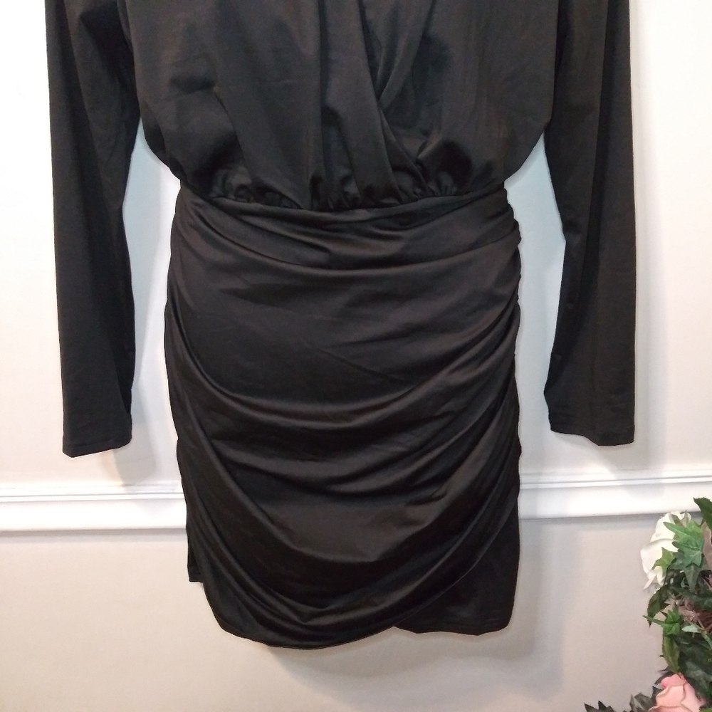 Grace Karin 2X Black Ruched Bodycon Cocktail/Special Occasion Little Black Dress - Picture 3 of 9